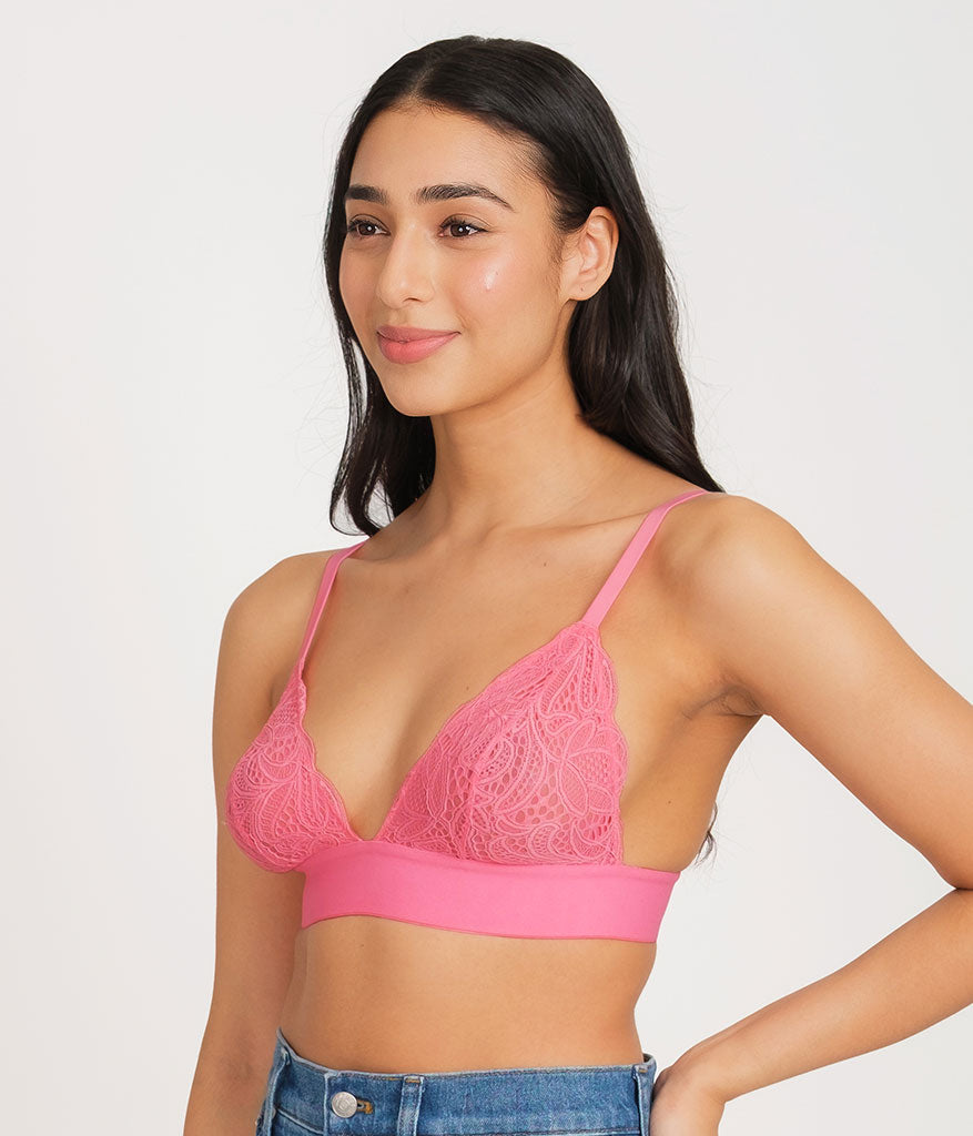 The Long Lined Lace Bralette | Pink Hibiscus