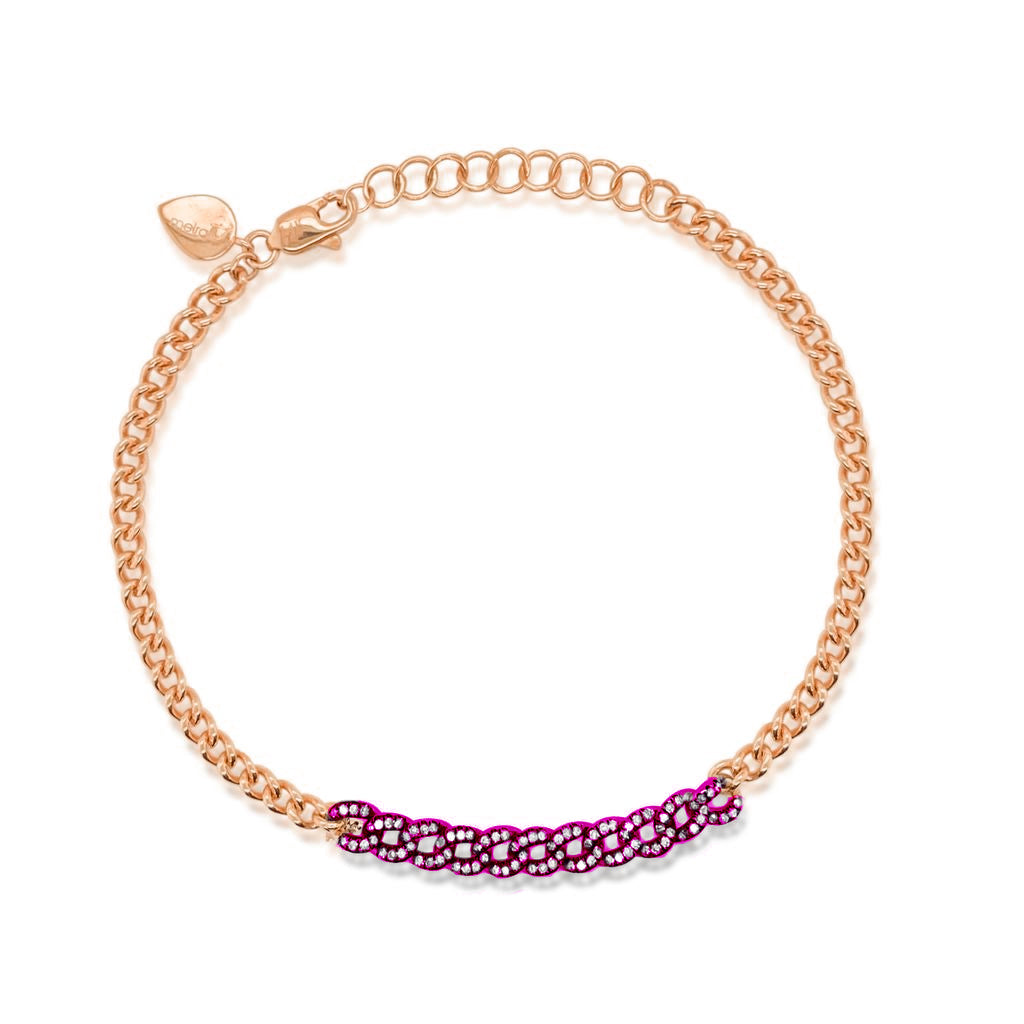 14kt Rose Gold Electric Pink Cuban Link Bracelet | Rose Gold