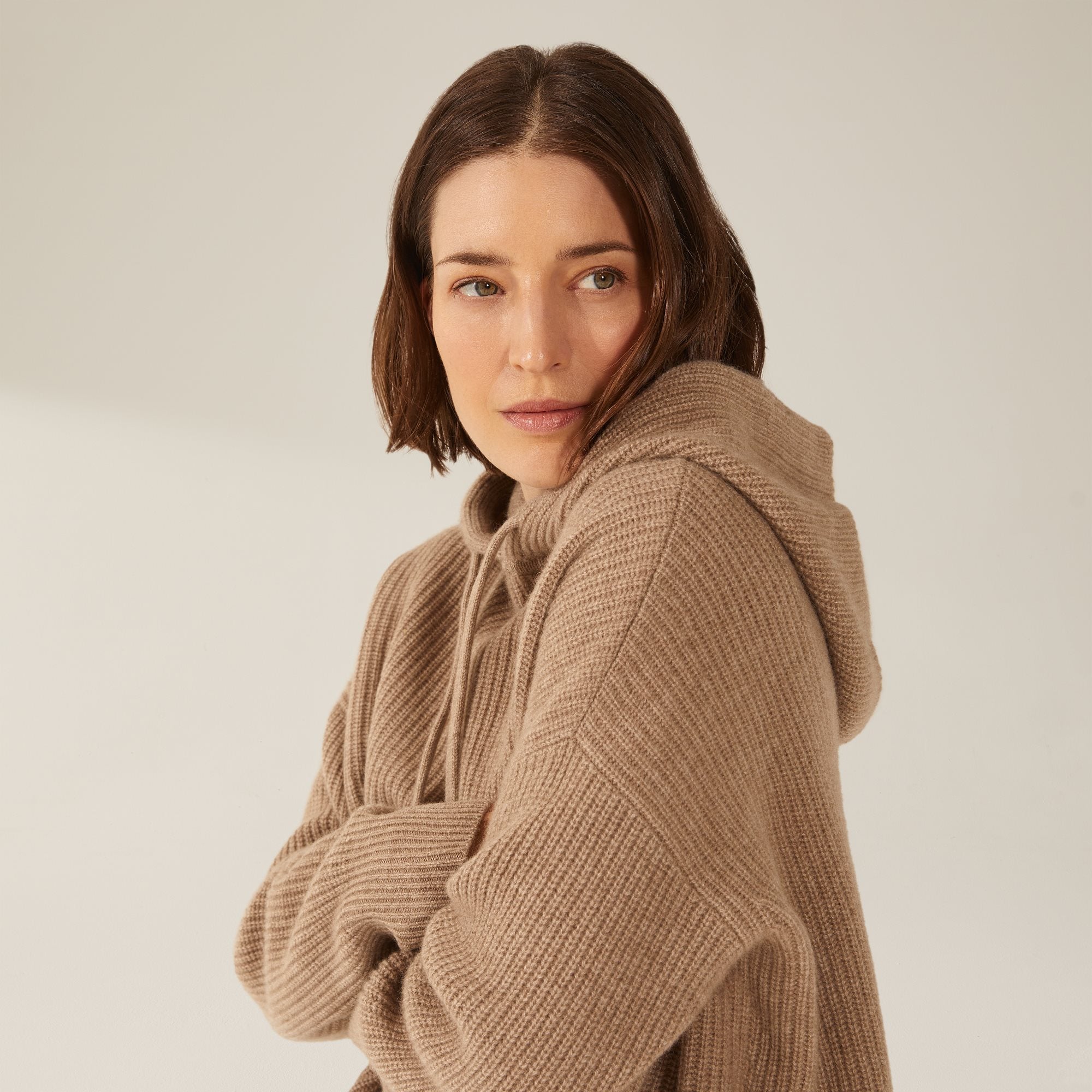 Womens | Josie Chunky Cashmere Hoodie | Brown