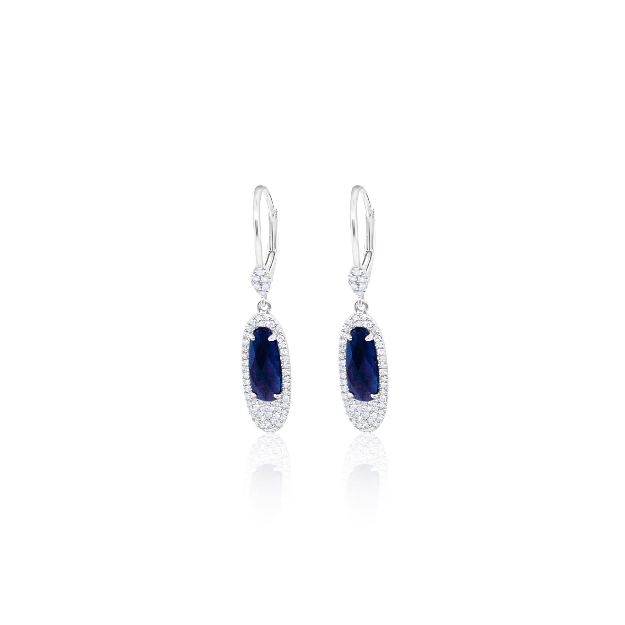 White Gold Diamond Blue Sapphire Earrings | White Gold