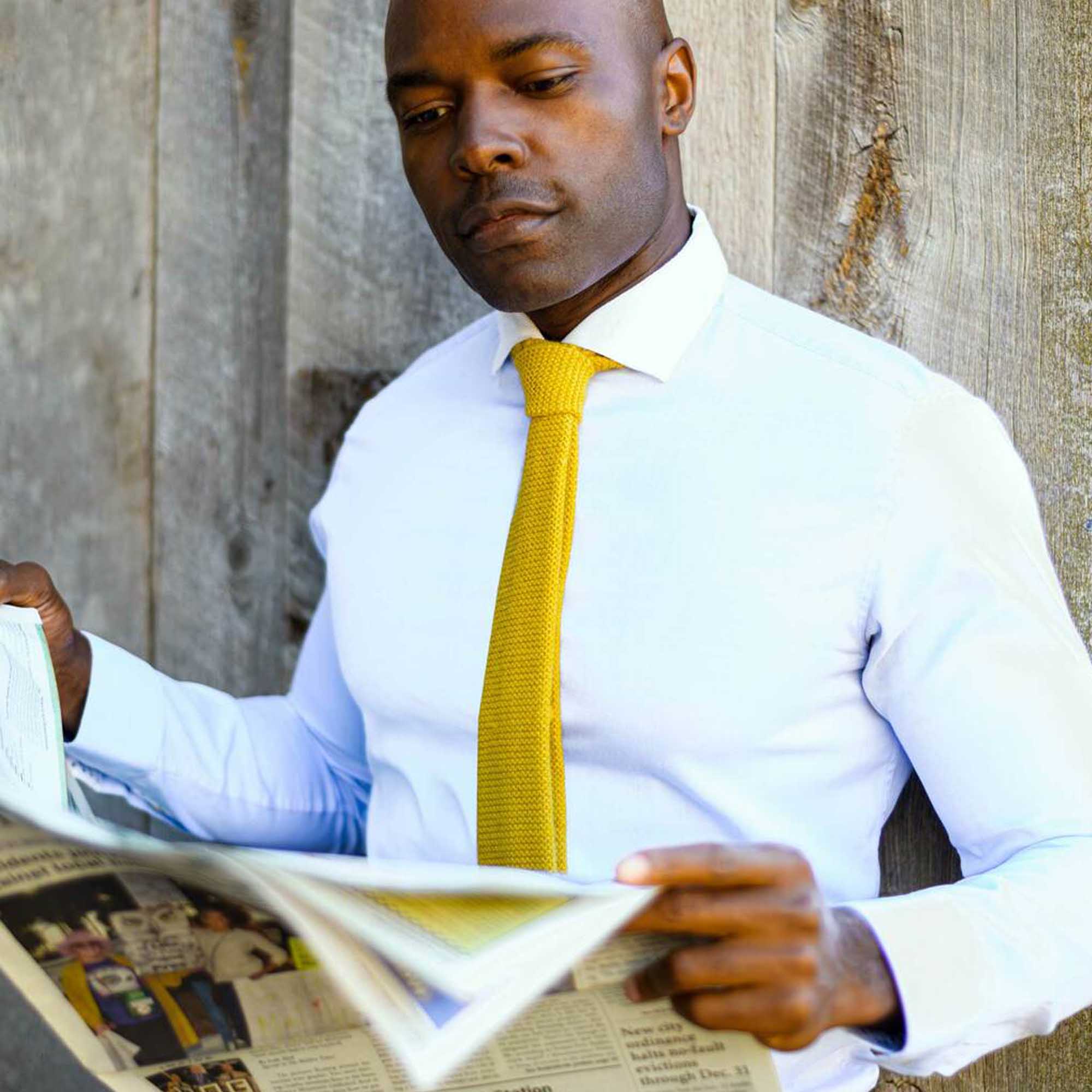 Mens | Square Knitted Tie | French Yellow