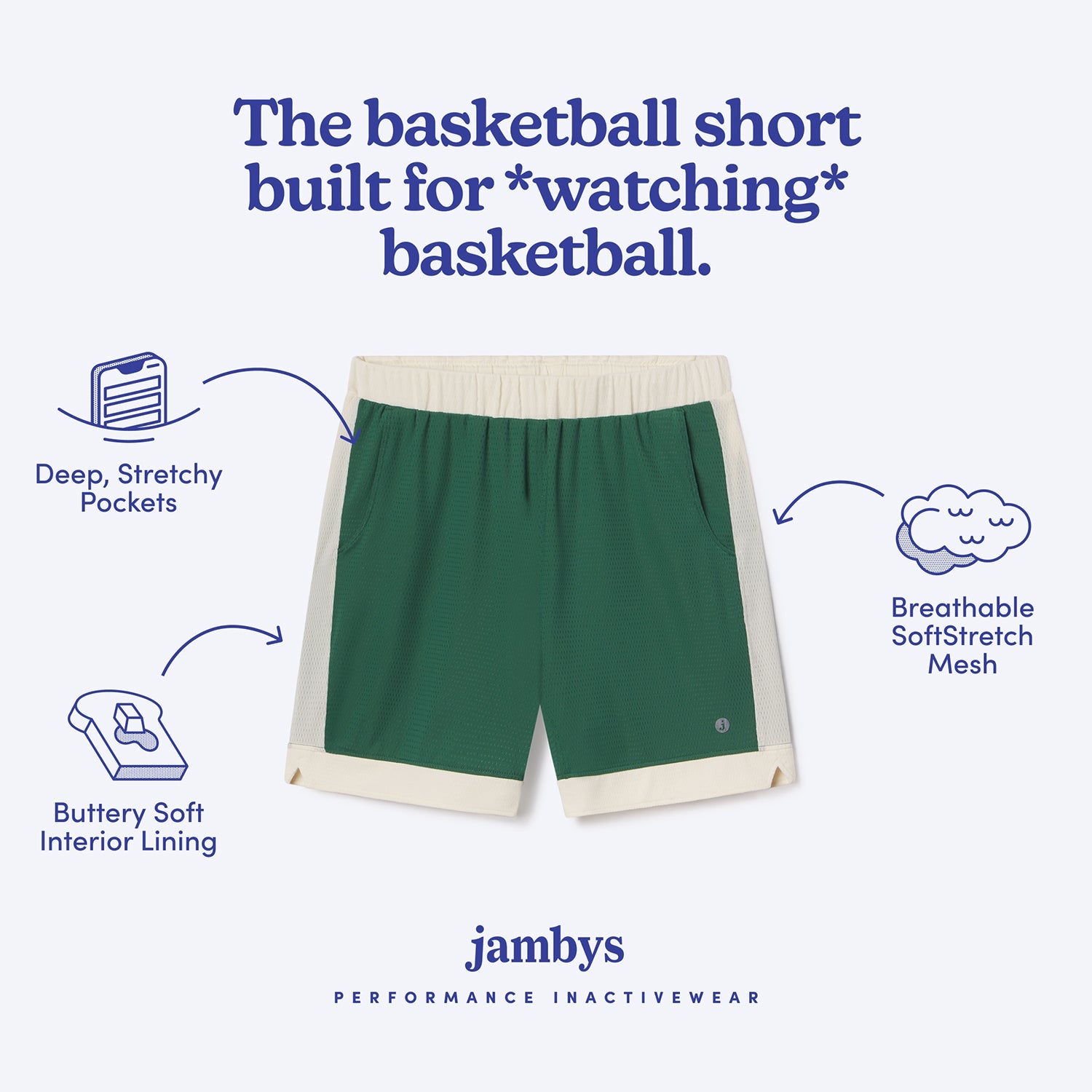 Breathable Mesh Lounge Shorts with Modal Lining | Hunter Green/Cream