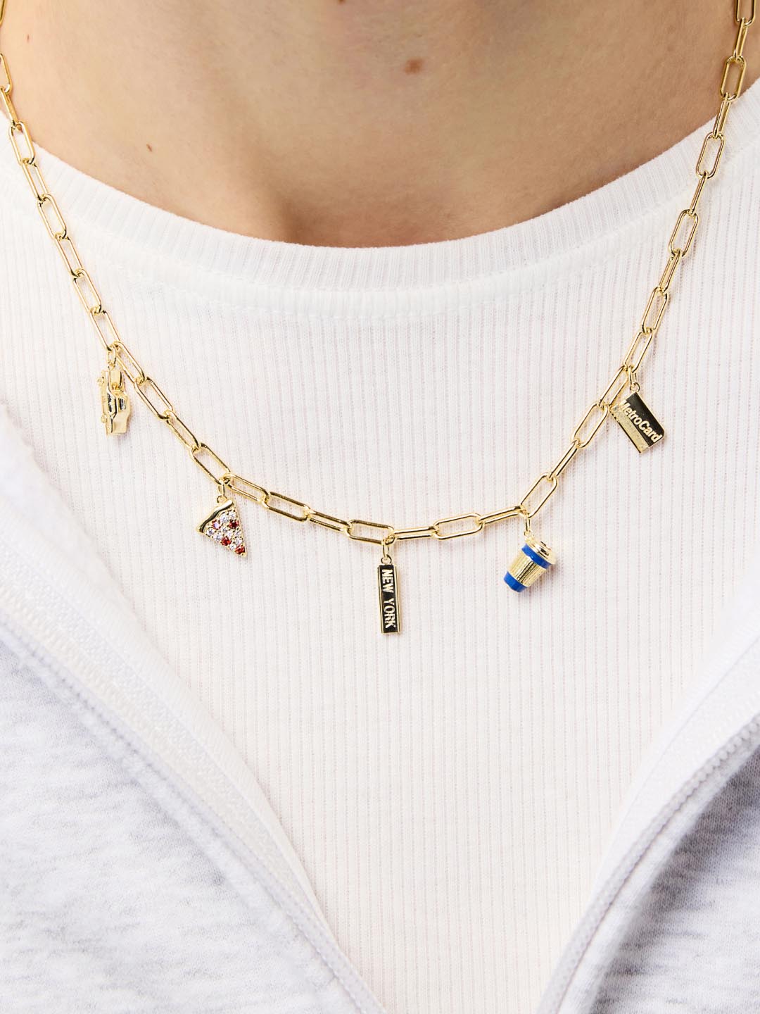 Charm Necklace - A New York Minute | 14K Gold on Brass + Cubic Zirconia/Enamel