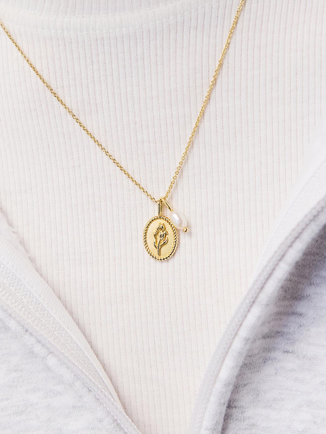 Gold Pendant Necklace - Katie Necklace | 14K Gold on Brass | Freshwater Pearls