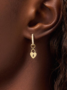 14K Gold Plated Heart Love Key Locket Paired Set Huggie Hoops Earring Charms Ana Luisa Lock And Key Charm Huggies