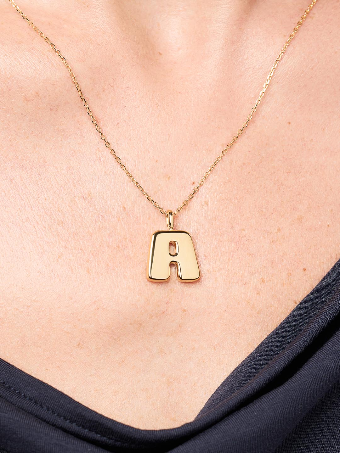 Sterling Silver - Bubble Letter Necklace | 14K Gold on Sterling Silver
