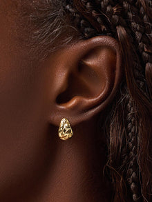 14K Gold Plated Sterling Silver Teardrop Textured Stud Earrings For Women Sarah Huggie Studs