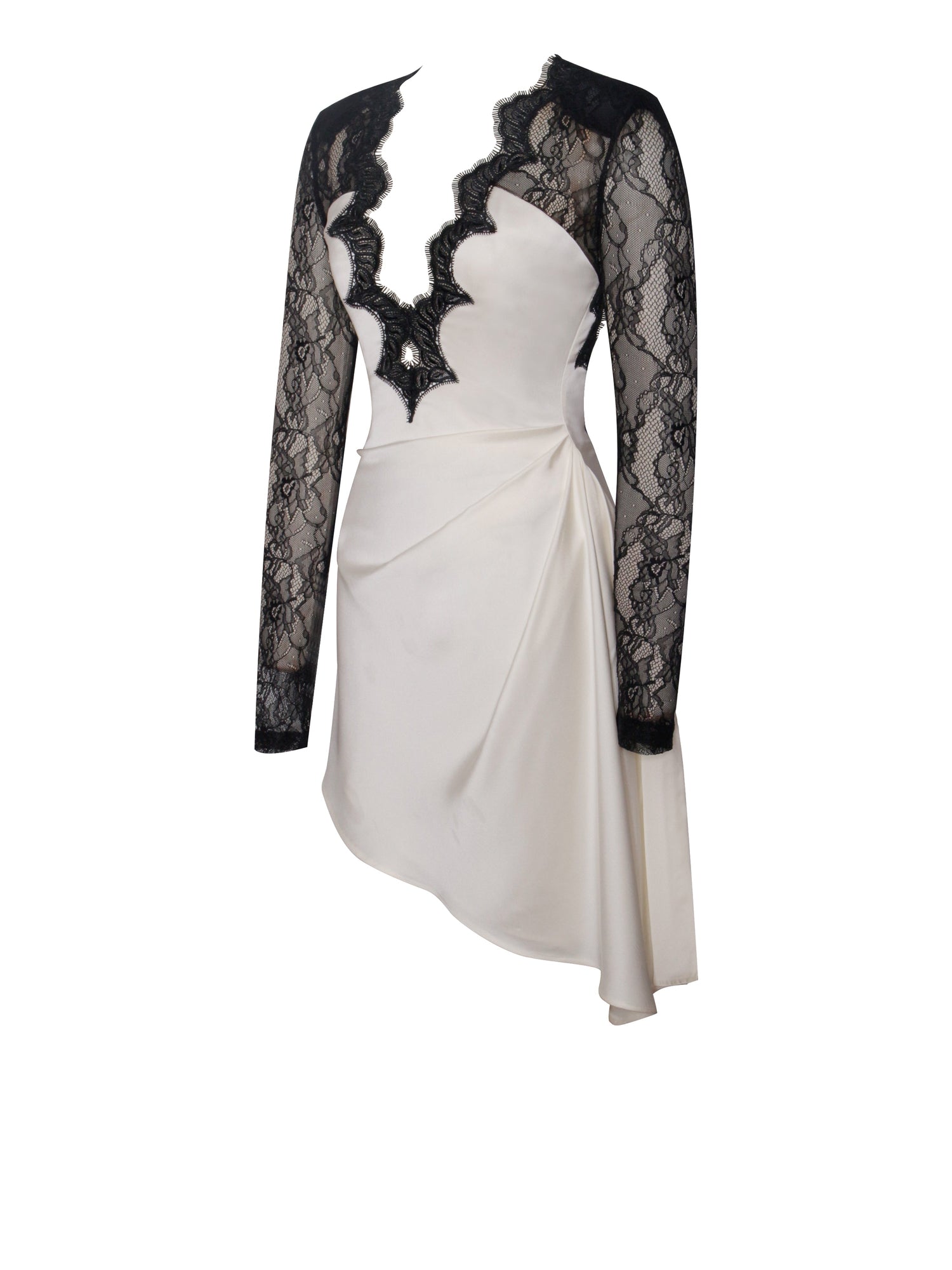 Reese Lace Sleeve Satin Midi Dress | White x Black