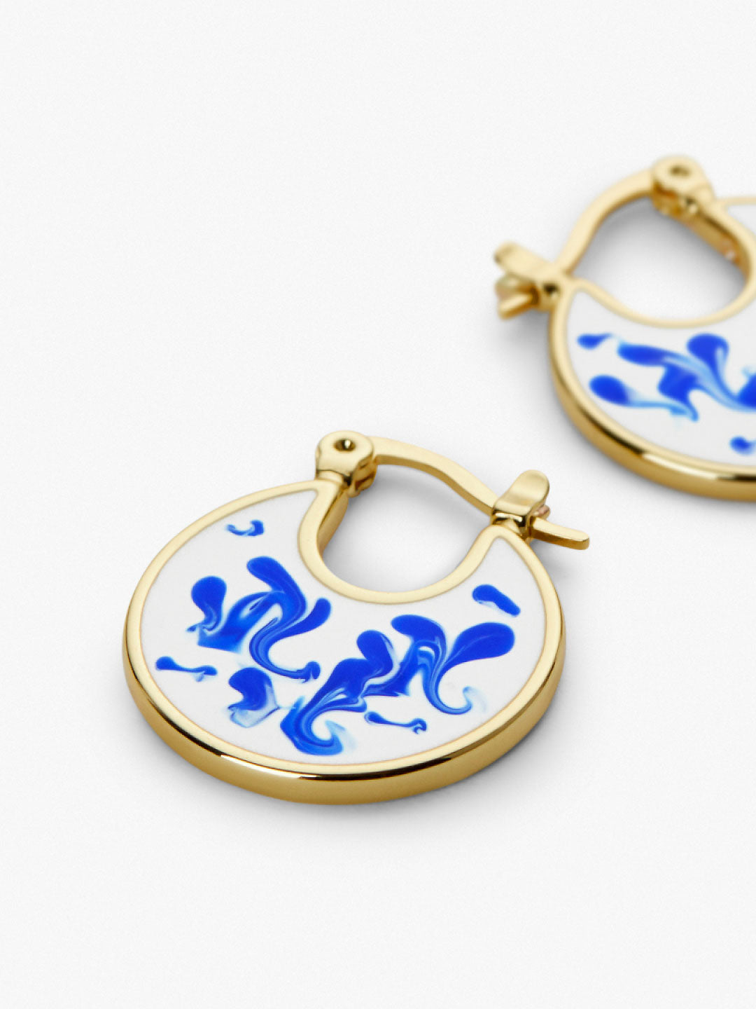 Enamel Earrings - Hana Marble Blue | 14K Gold on Brass | Enamel