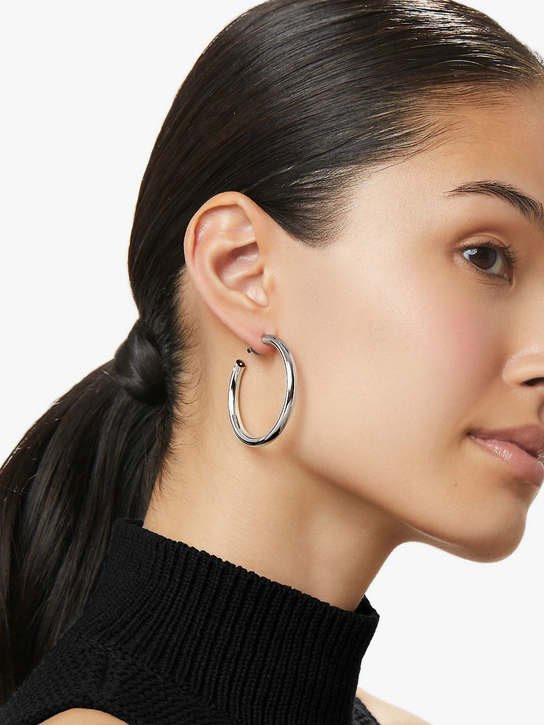 Silver Hoop Earrings - Tia Medium Silver | Rhodium on Brass