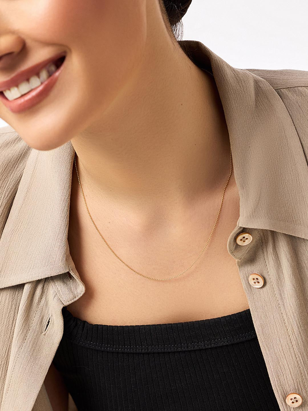 Ball Chain Dainty Necklace | 10K Solid Gold
