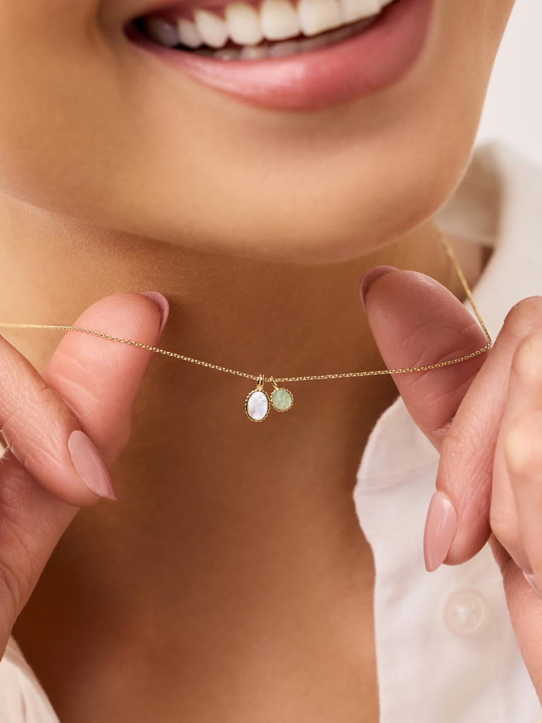 Charm Necklace - Tallulah | 14K Gold on Brass + Cubic Zirconia/Mother Of Pearl/Amazonite