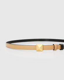 Women | Cleopatra Pyramid Stud Leather Belt | Tan/Black