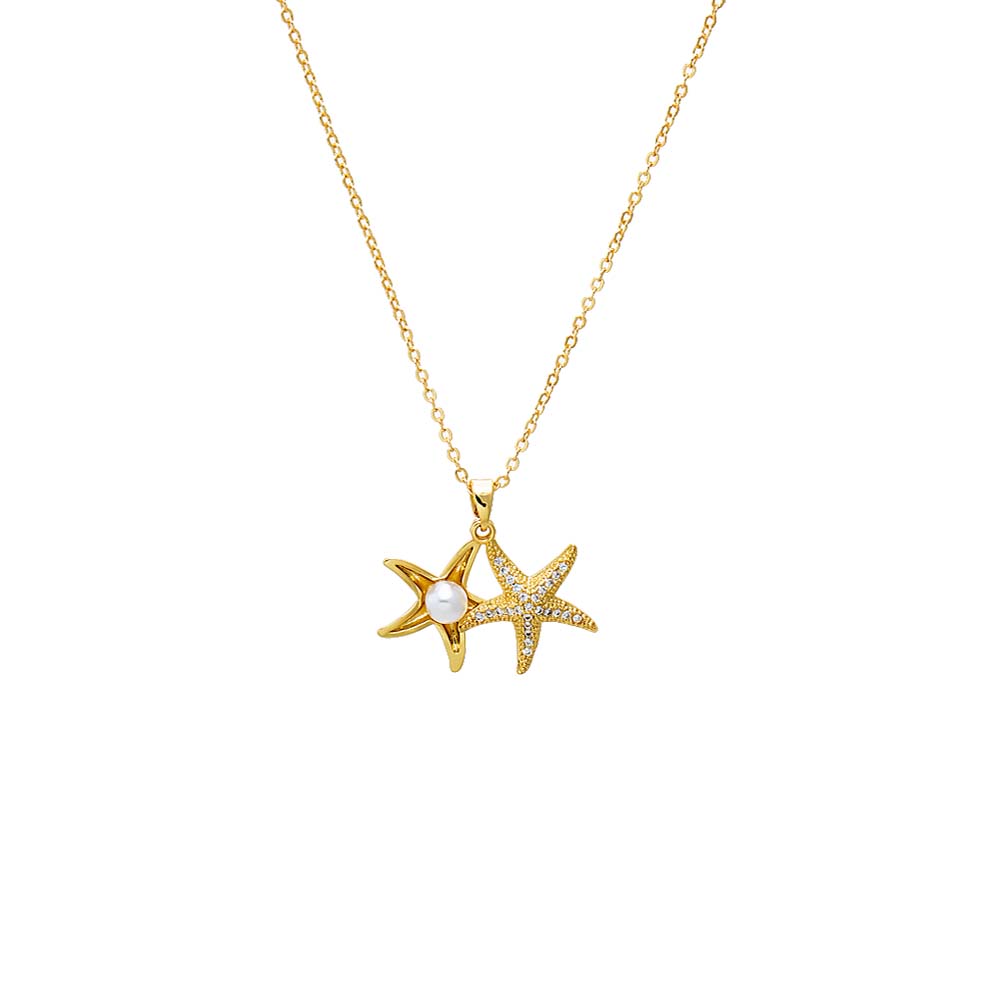 White Starfish & Pearl Pendant Necklace - Adina's Jewels