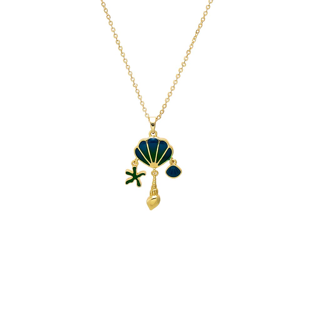 Sapphire Blue Enamel Seashell Charm Pendant Necklace - Adina's Jewels