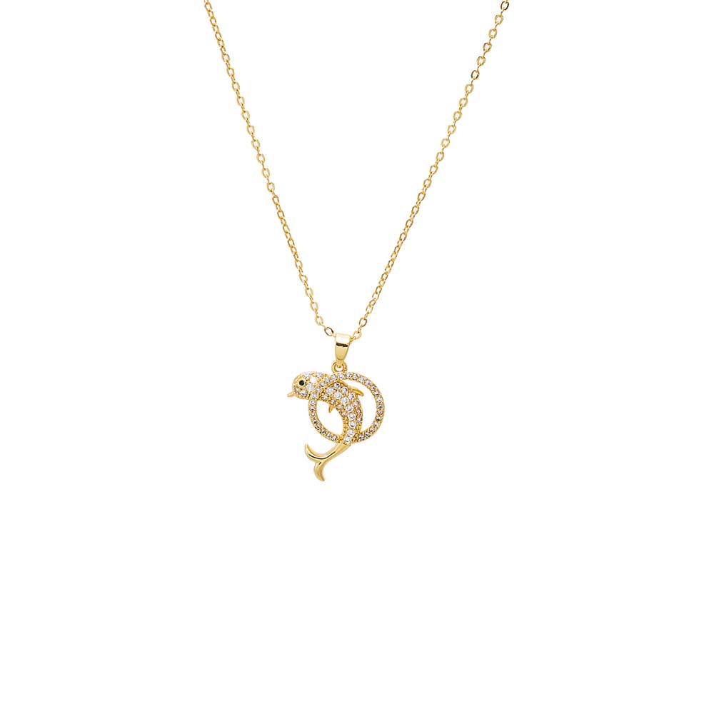 Gold Pave Dolphin Pendant Necklace - Adina's Jewels