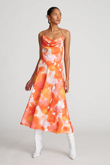 Halston | Avni Dress In Crepe De Chine | Sunset Watercolor Print