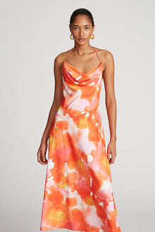 Halston | Avni Dress In Crepe De Chine | Sunset Watercolor Print
