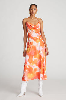 Halston | Avni Dress In Crepe De Chine | Sunset Watercolor Print