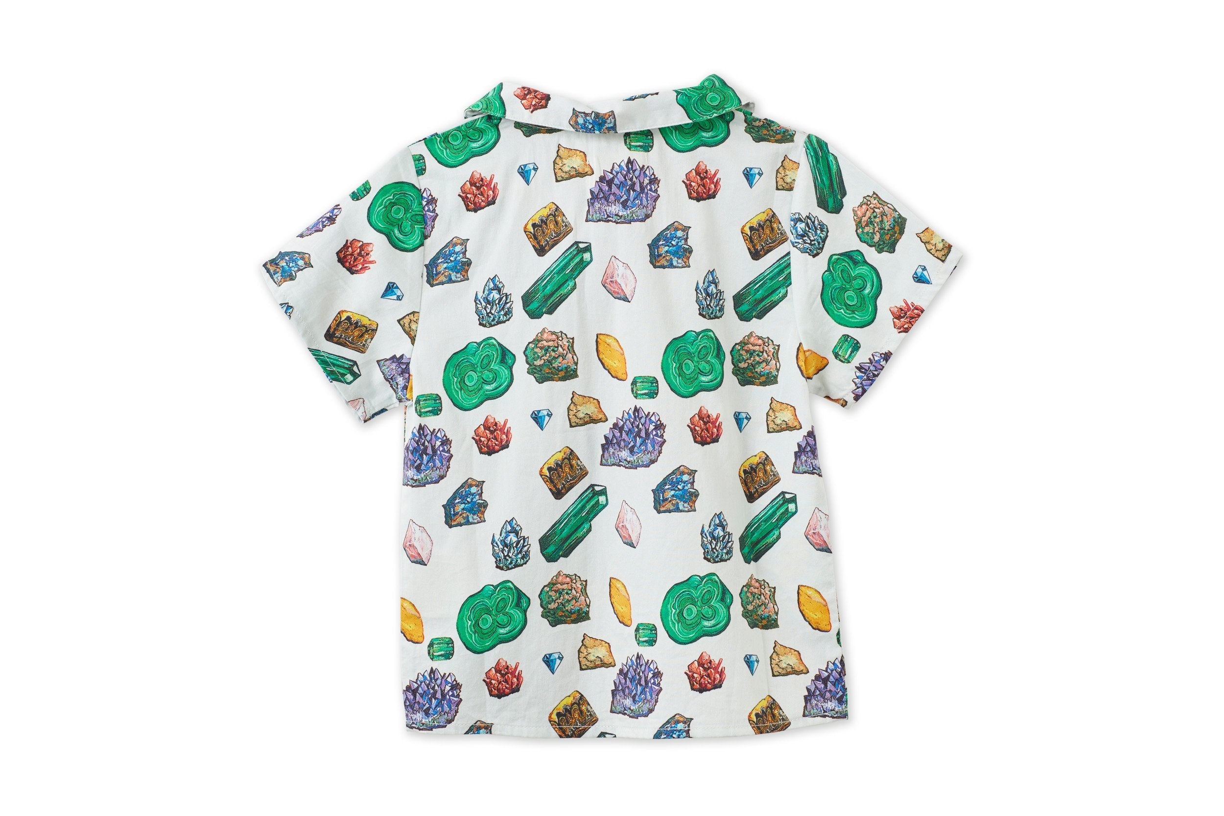 Unisex | Organic Cotton Short Sleeve Woven Collared Shirt | Vild Lab No. 12 - Earth Rocks! Print