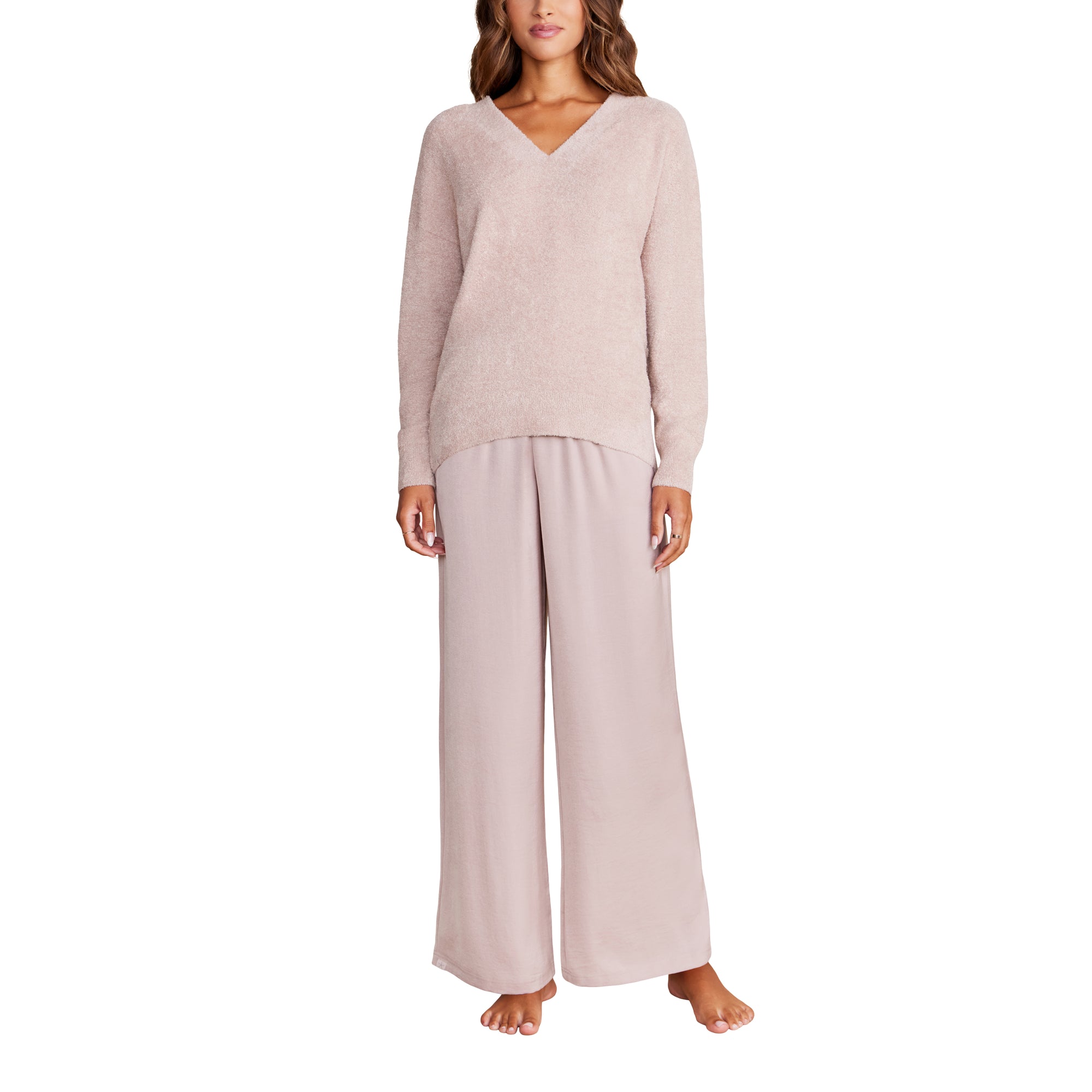 Cozychic Lite V Neck Seamed Pullover | Pink Clay