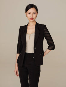 Sheer Pleated Sleeve Blazer | Black