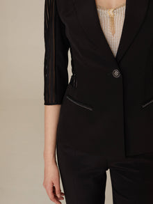 Sheer Pleated Sleeve Blazer | Black
