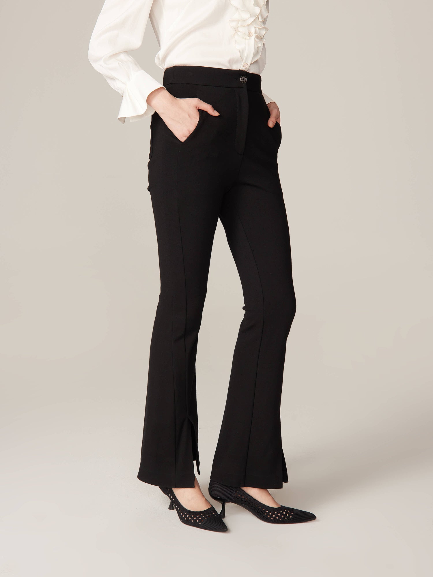 High-Waisted Bottom Cut Pant | Black