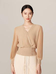 V-Neck Knit Top | Beige