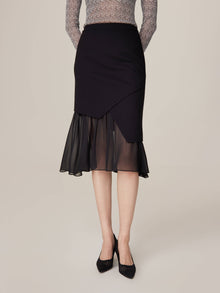 Sheer Layered Hem Midi Skirt | Black