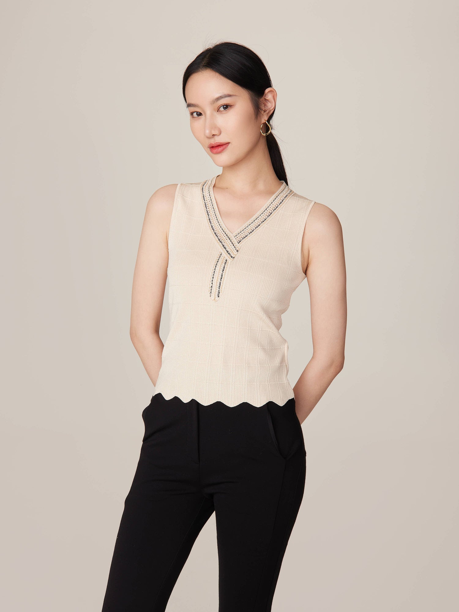 Sleeveless Knit Top | Beige