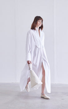 Tendril Bib Shirt Dress | White