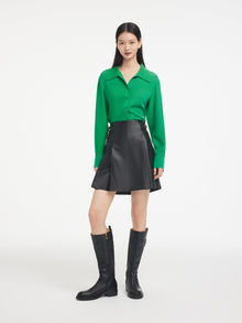 Sheepskin Pleated Mini Skirt | Black