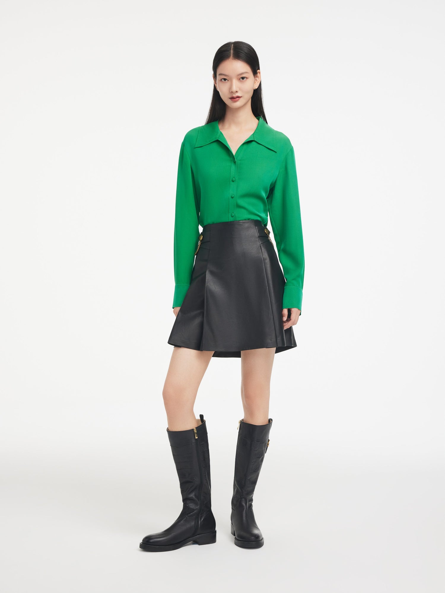 Sheepskin Pleated Mini Skirt | Black