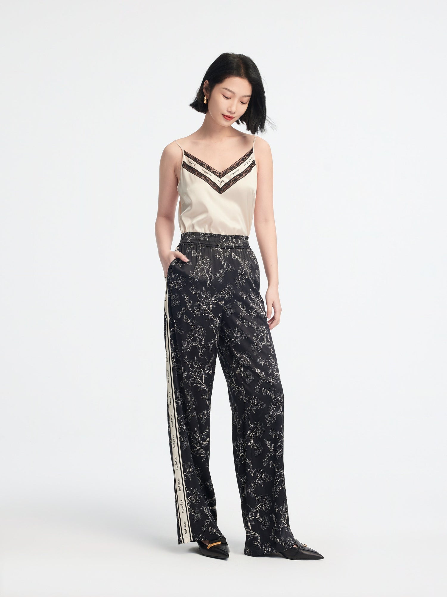 Patterned High-Waisted Wide-Leg Pant | Black