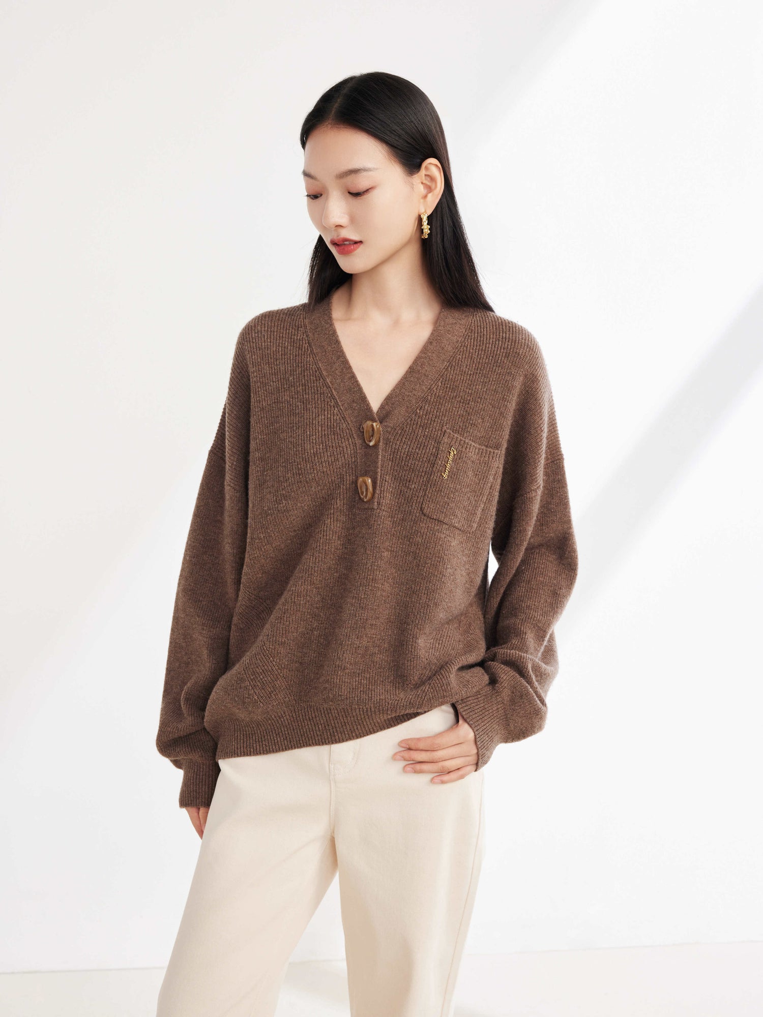 Yak Wool Oversized Knit Sweater | Brown