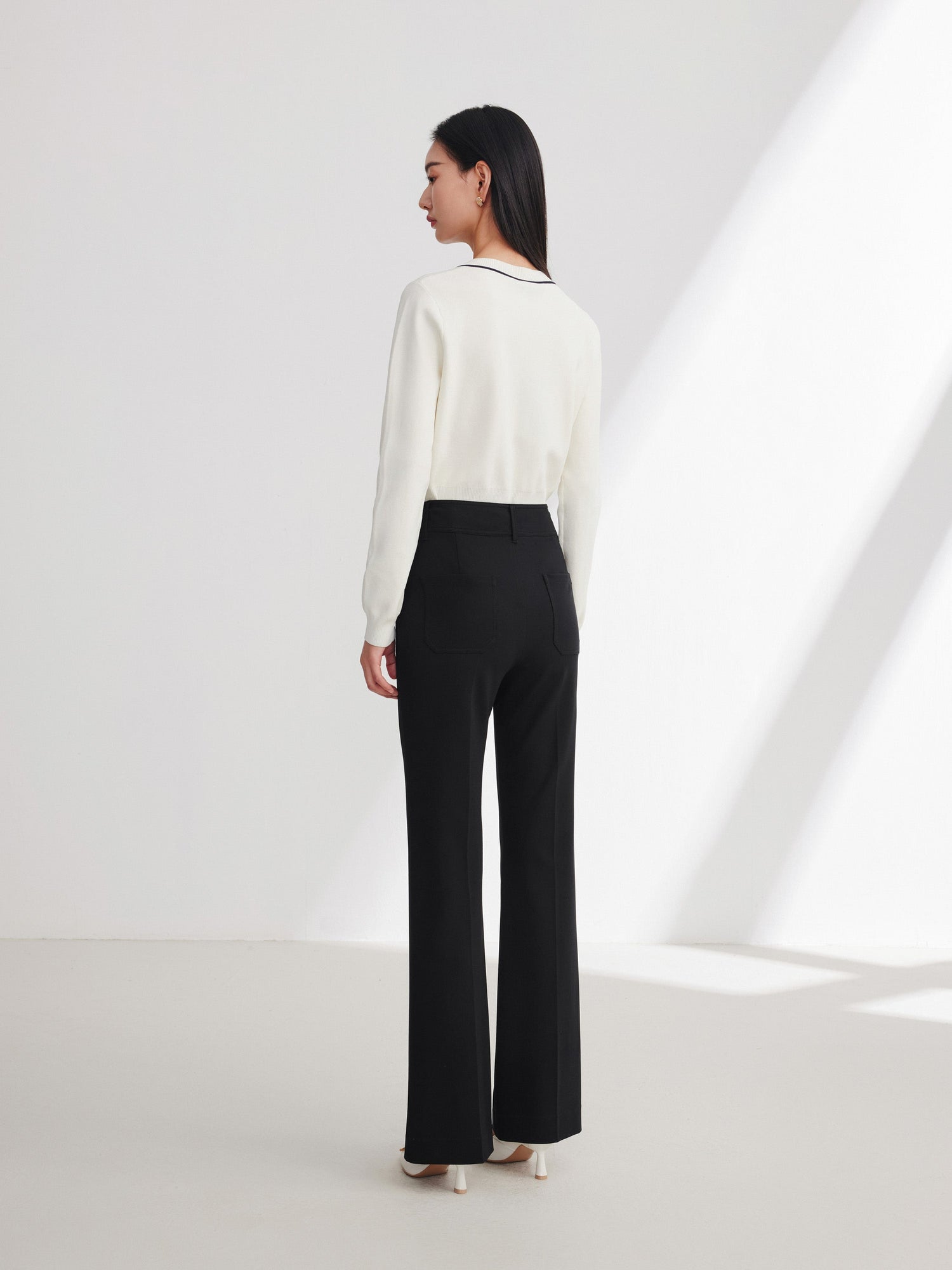 Straight Leg High-Waisted Flared Pant | Black