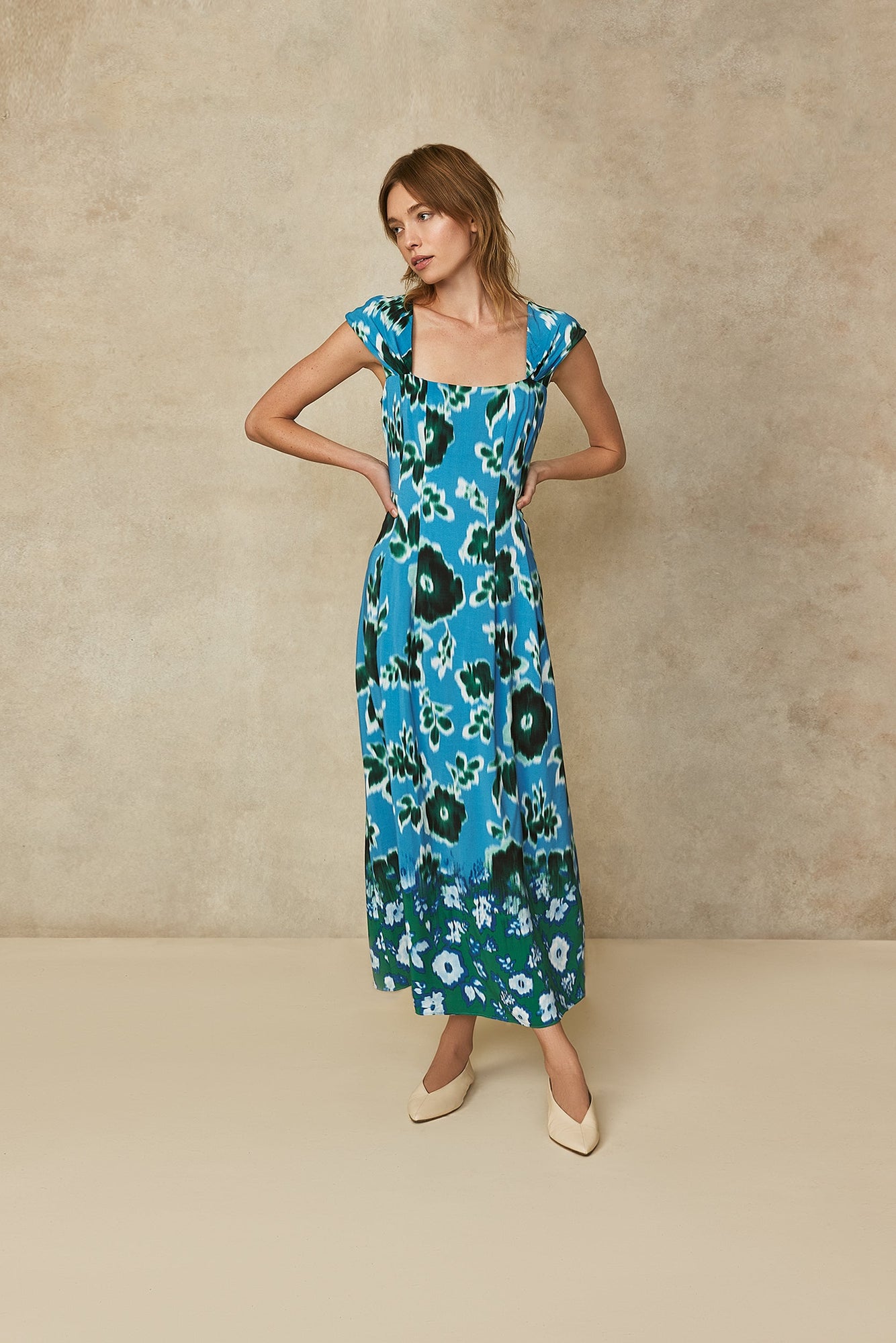 Ikat Crepe Midi Dress | Cerulean Multi