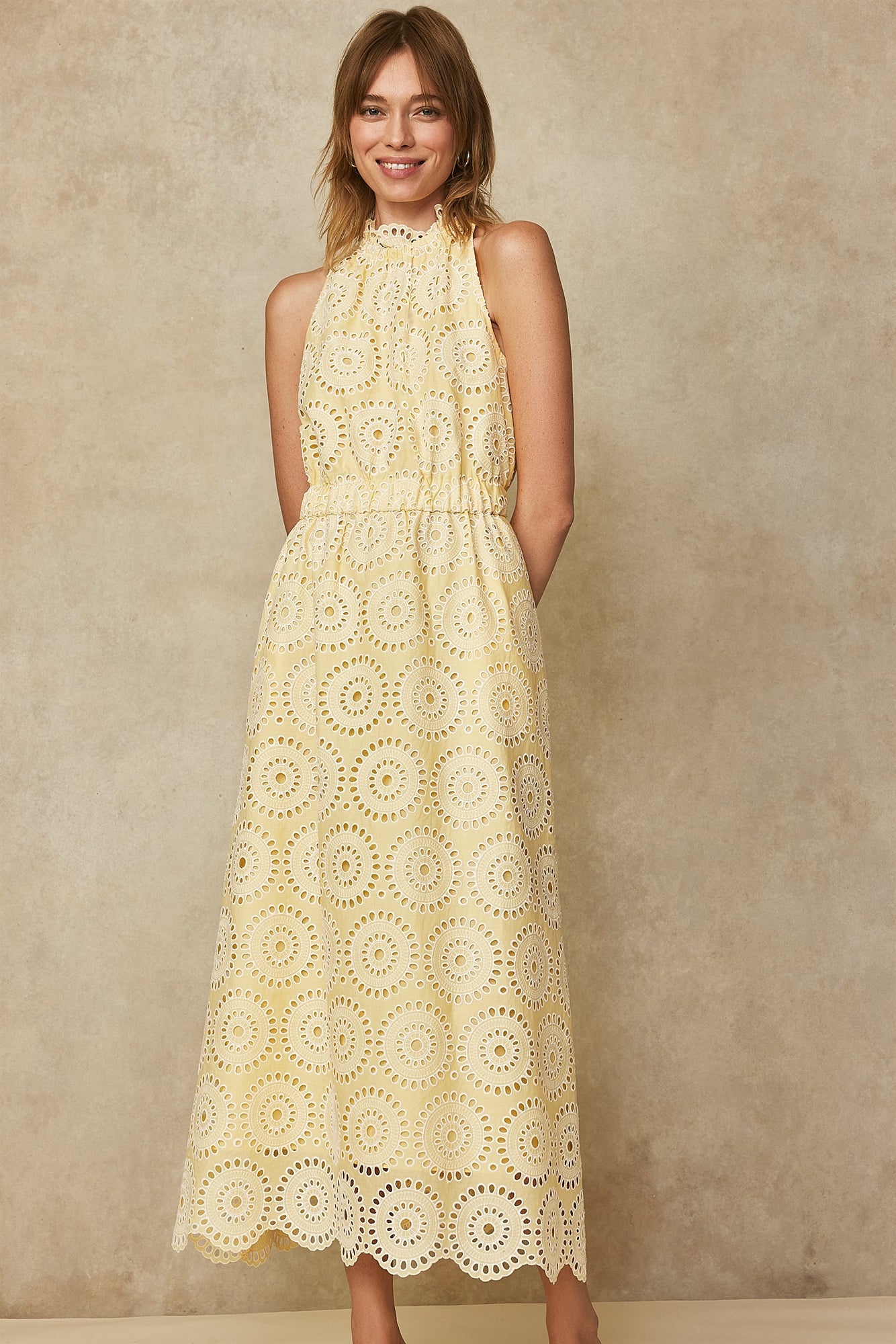 Medallion Eyelet Halter Midi Dress | Butter