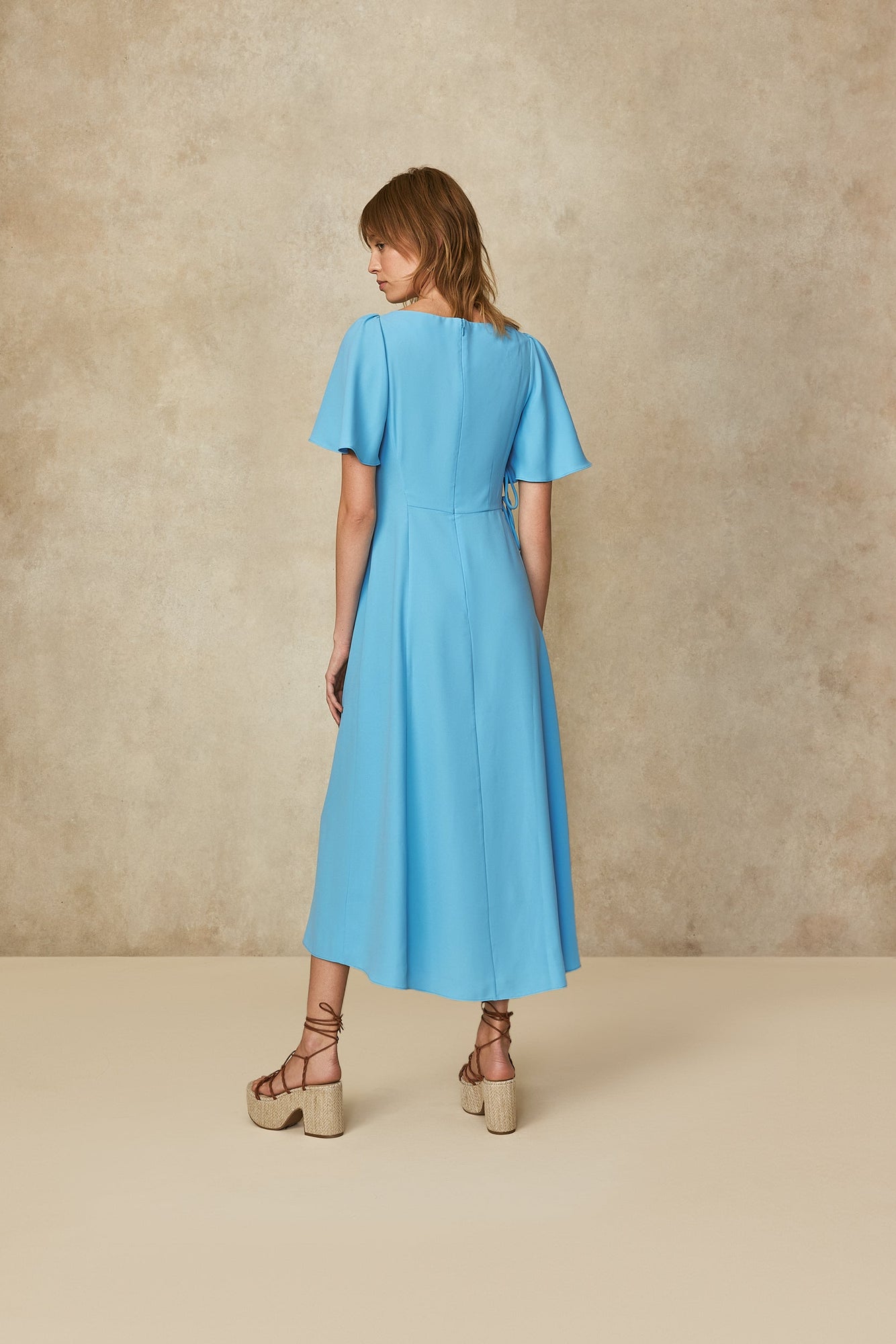 Fluid Crepe Shirred Midi Dress | Cerulean