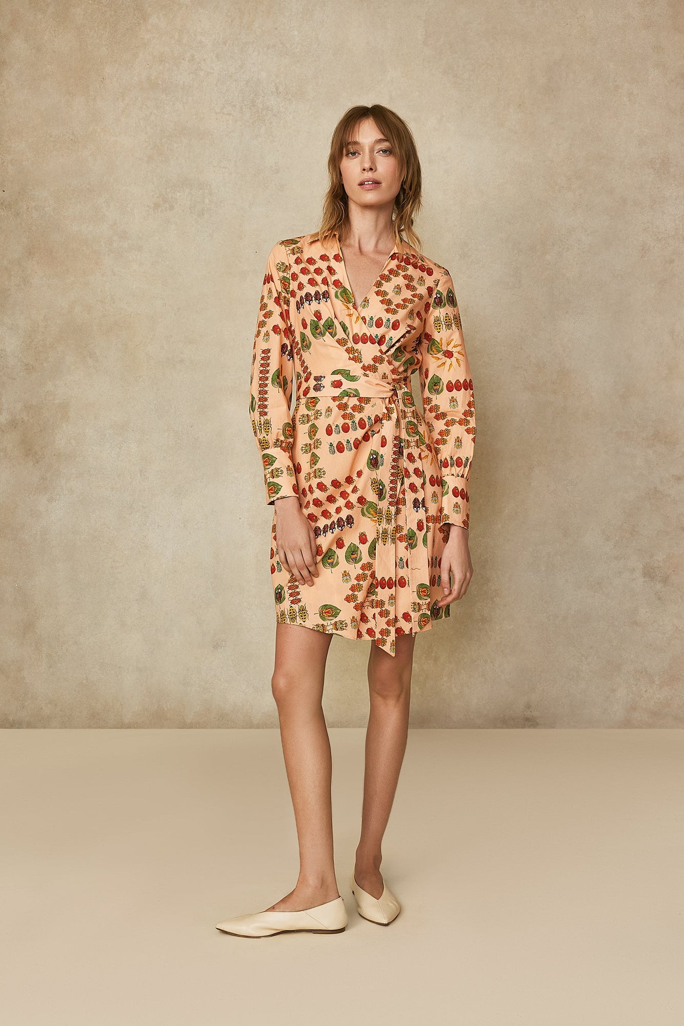 Garden Printed Cotton A-Line Dress | Peach Multi