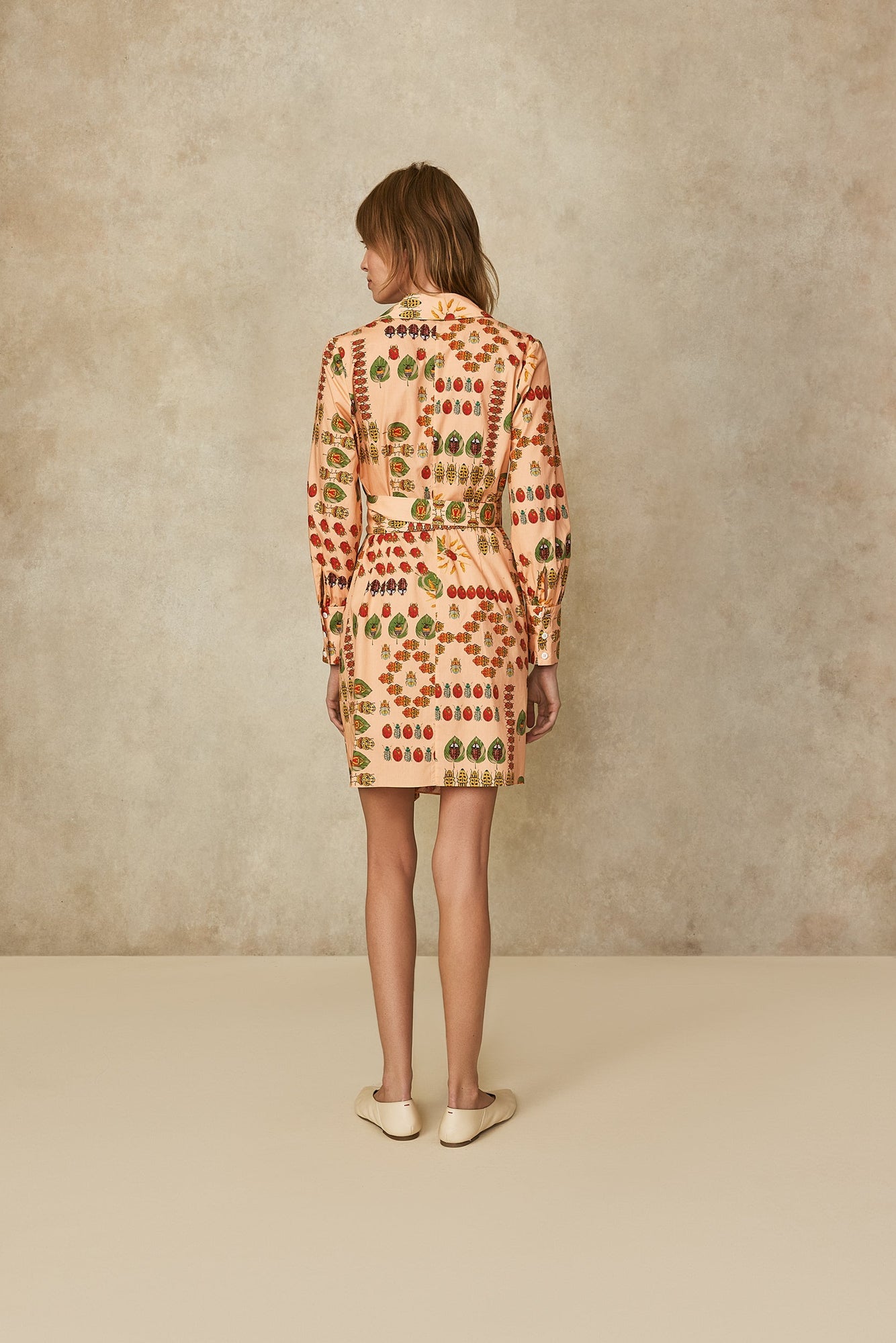 Garden Printed Cotton A-Line Dress | Peach Multi
