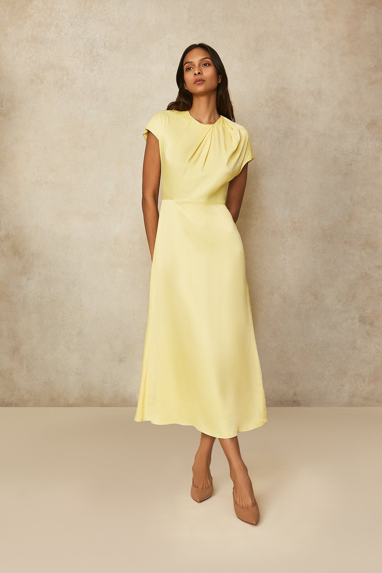 Satin Crepe Draped Midi Dress | Butter