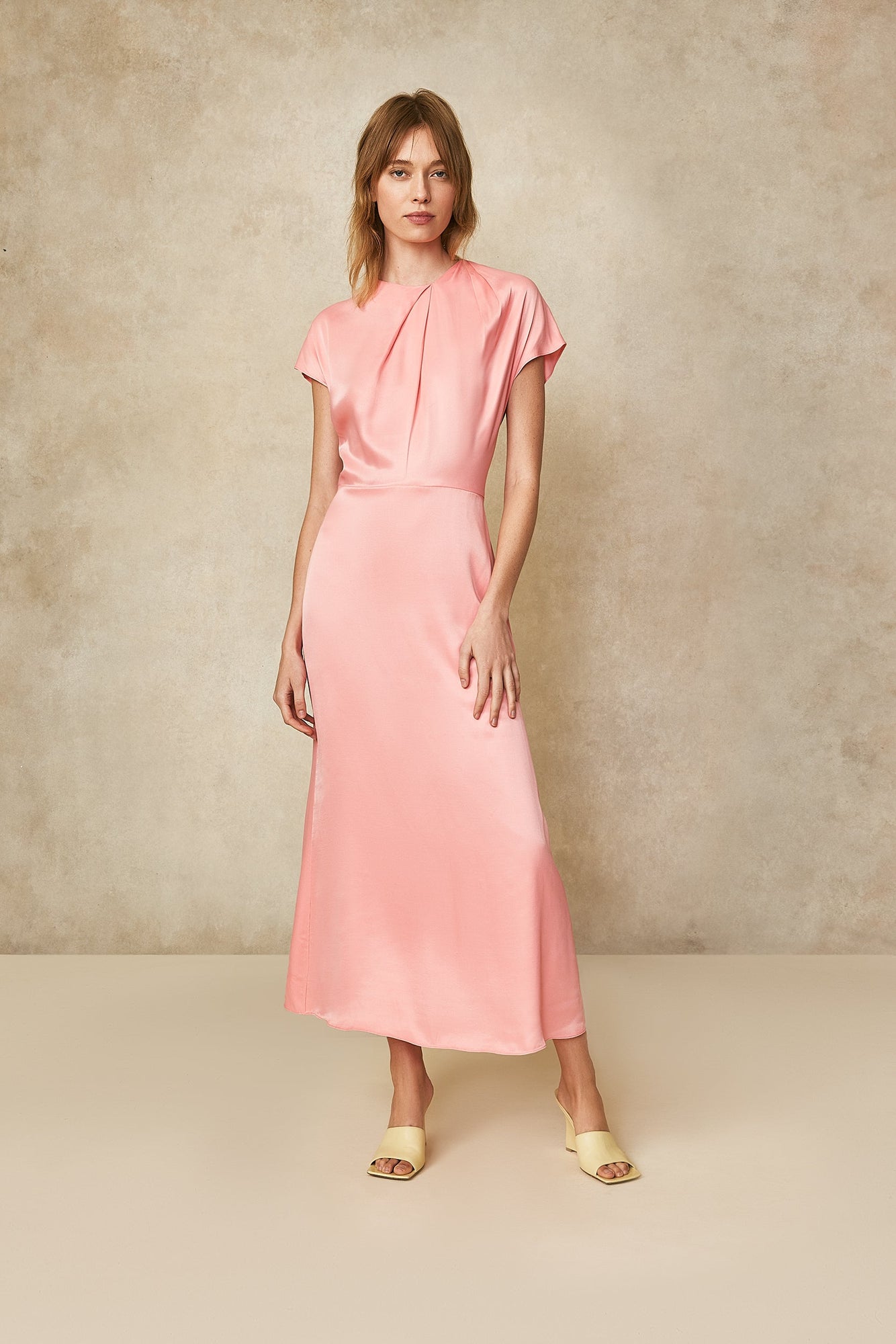Satin Crepe Draped Midi Dress | Peony