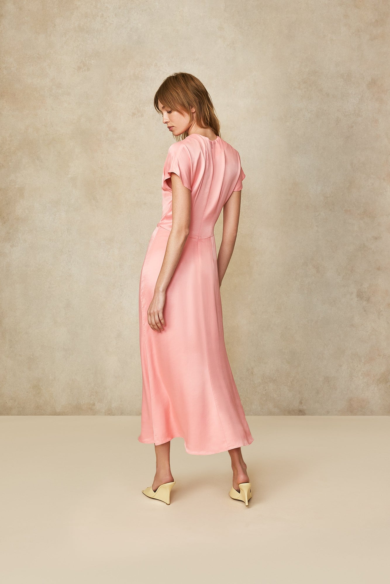 Satin Crepe Draped Midi Dress | Peony