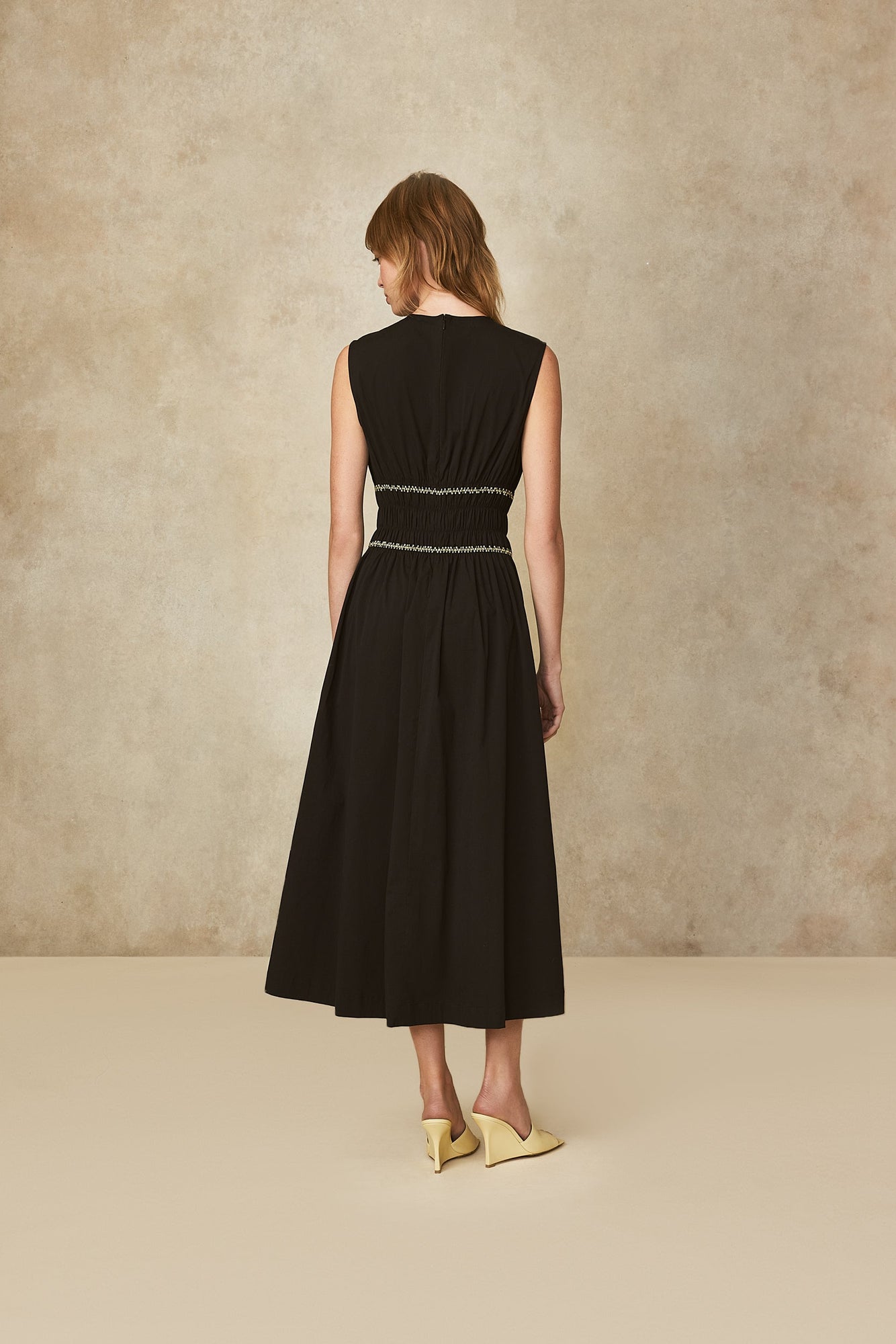Cotton Poplin Embroidered Midi Dress | Black