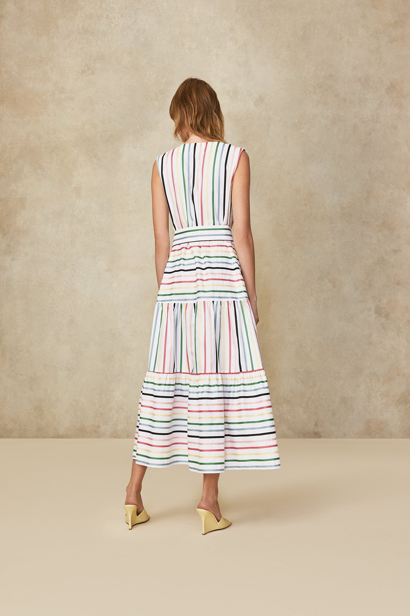 Striped Cotton Tiered Dress | White Multi