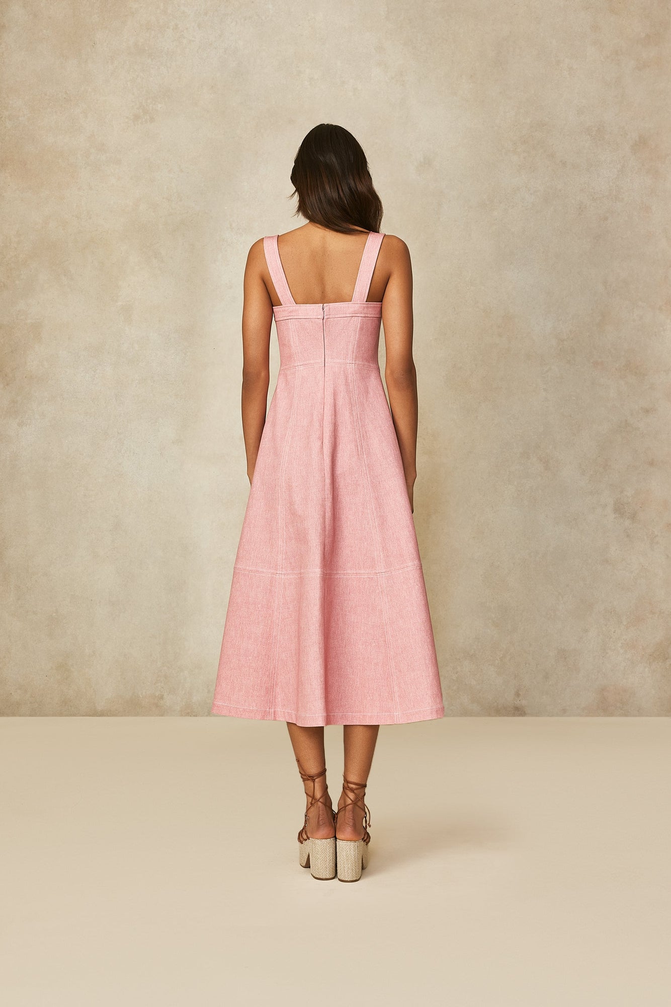 Stretch Denim Button Front Dress | Dusty Rose