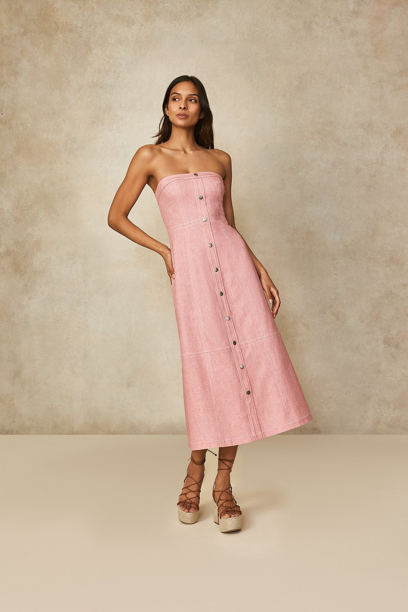 Stretch Denim Button Front Dress | Dusty Rose
