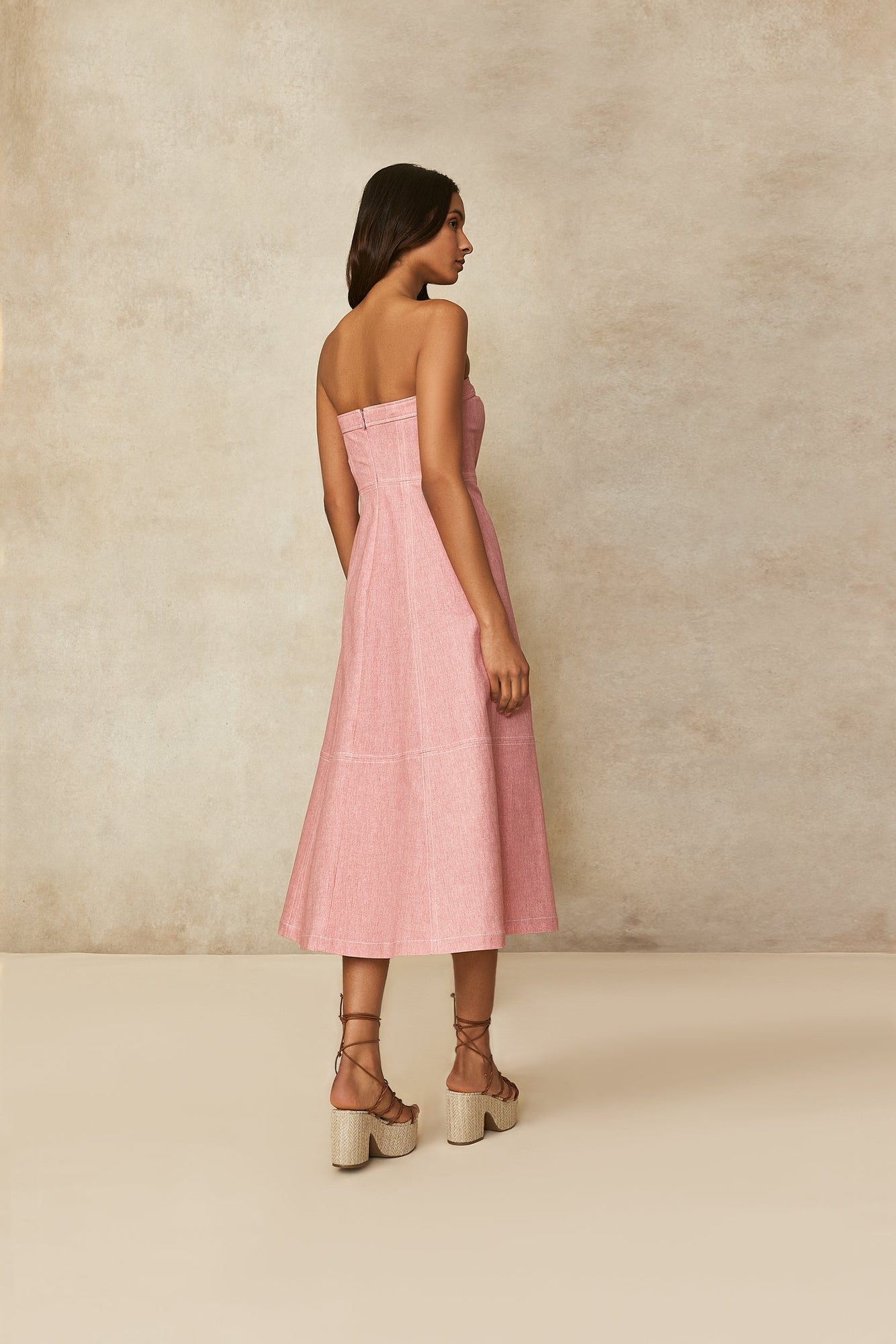 Stretch Denim Button Front Dress | Dusty Rose